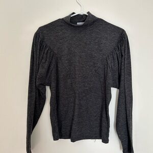 Gray Ribbed Long Sleeve Blouse